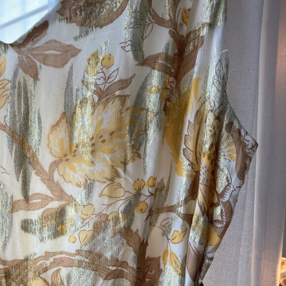 Talbots Midi Dress Womens 14 Gold Romantic Florals Flare Glitter Party Belted - Picture 8 of 16